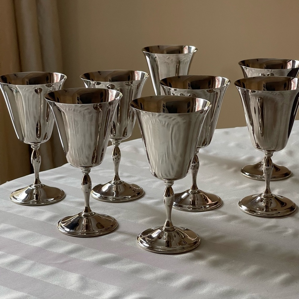 Silver plated Wine glasses Goblet Set x8 - Picture 6 of 6